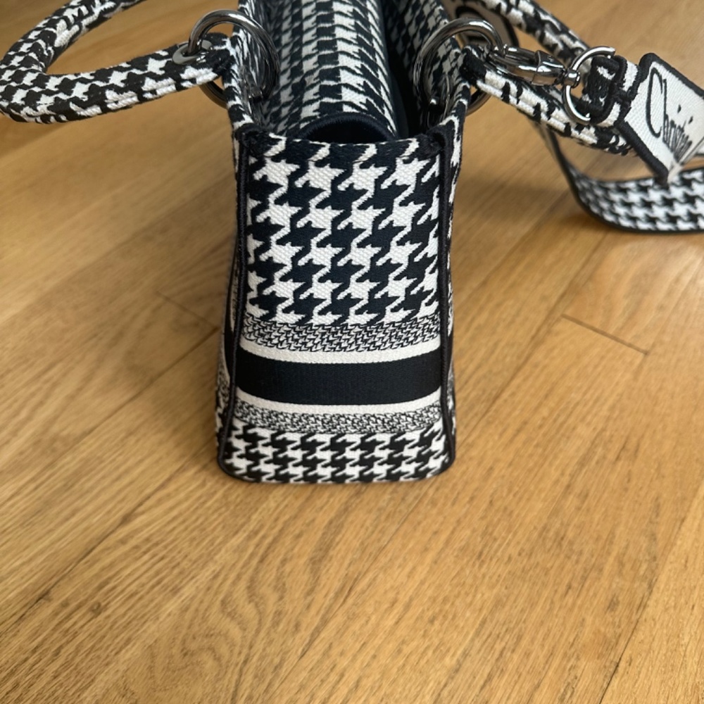 Christian Dior Lady D-Lite Bag Houndstooth Black White Medium Handbag Purse - Picture 11 of 16